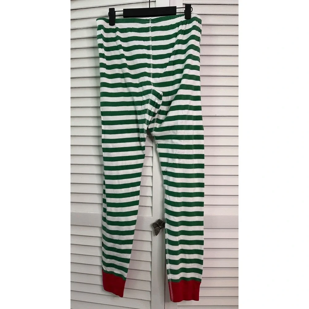 Hanna Andersson Adult Size L Green & White Striped Organic Cotton Pajama Set
